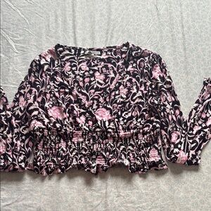 Urban Outfitters Black and Pink Ruched Crop Blouse